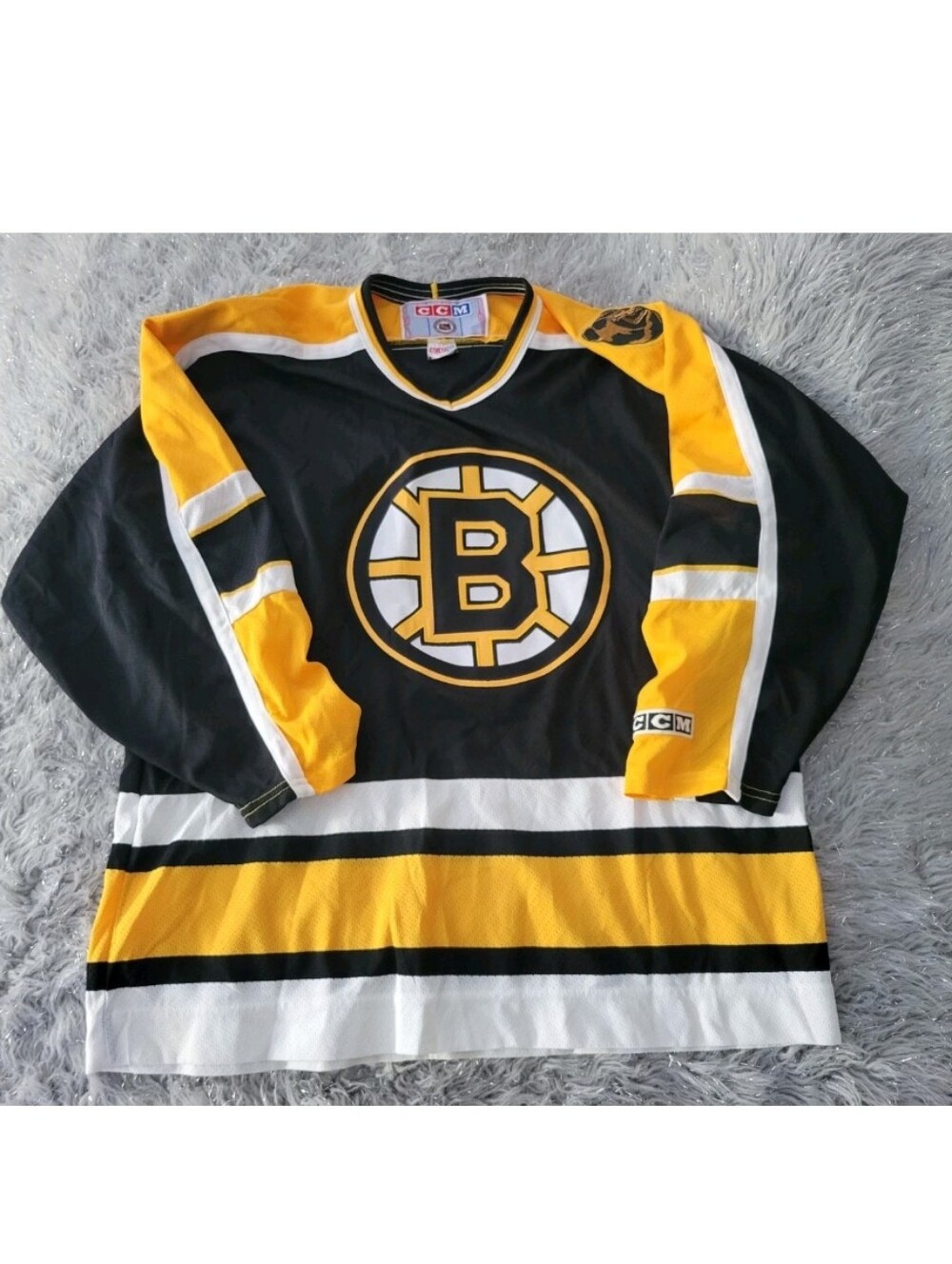 Vintage 90s Boston Bruins CCM Jersey Classic NHL Hockey Yellow Black Bear L